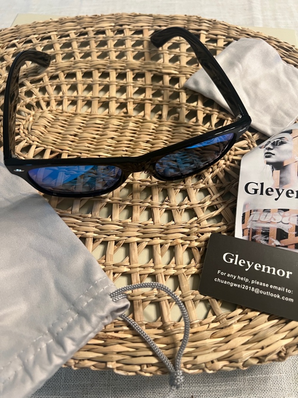 Men’s Black Frame Sunglasses with Blue Mirrored Lenses